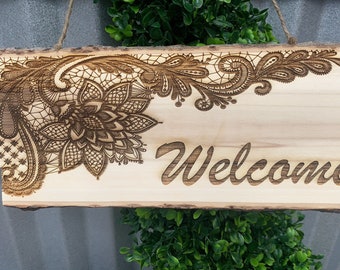 Welcome Wall Decor Live Edge Bark Sign