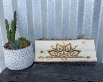 Half Sun Mandala Wall Decor Live Edge Bark Sign