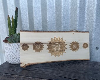 Mandala Sun Wall Decor Live Edge Bark Sign