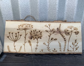 Wildflowers Wall Decor Live Edge Bark Sign