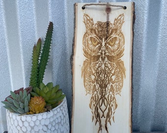 Owl Wall Decor Live Edge Bark Wooden Sign