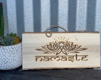 Namaste Wall Decor Live Edge Bark Sign