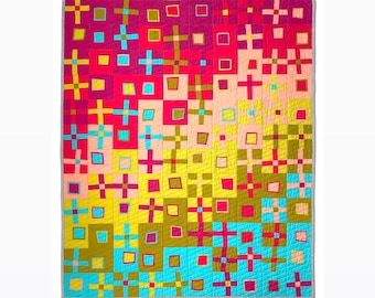 Modern Quilt Pattern Crooked Crosses and Bent Boxes, a semi-improv quilt pattern by Felt Like Sweets, pdf digital download