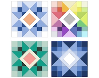 Modern Quilt Block Pattern, Driving to Ohio Star, a digital contemporary quilt block pattern by Felt Like Sweets, pdf digital download