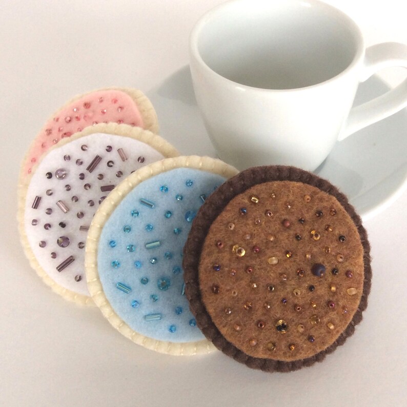 4 Felt Glitter Cookies  Valentine's Day Felt Cookie image 0