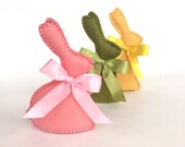 3 Easter Bunnies Fruit SCENTED, Felt Chocolate Easter Bunnies with Satin Bows, felt food, Easter basket, Chocolate Bunny, children's tea set