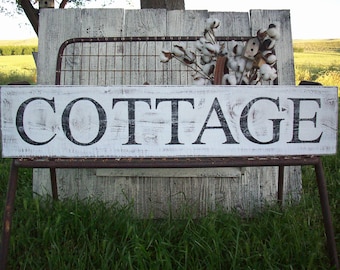 Cottage Sign / Rustic Cottage Decor / French Country Decor / Country Cottage / Rustic Wood Sign / Hand Painted Signage / Cottage Beach