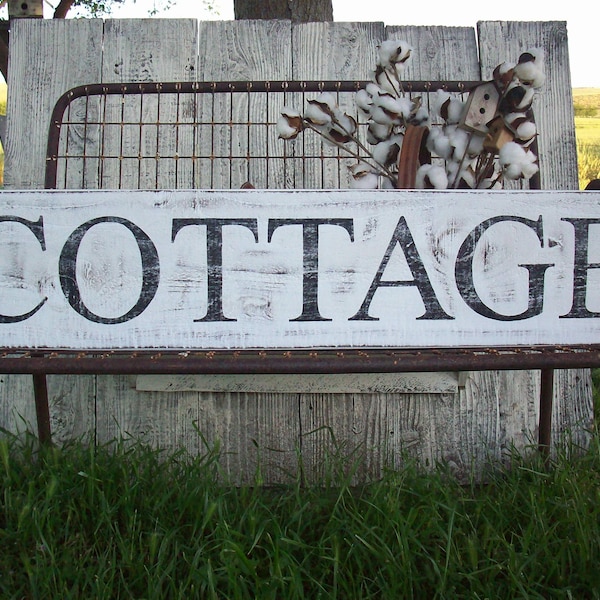 Cottage Sign / Rustic Cottage Decor / French Country Decor / Country Cottage / Rustic Wood Sign / Hand Painted Signage / Cottage Beach