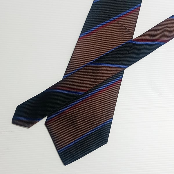 ETRO MILANO Men's Vintage Silk Woven Necktie Classic Width 3.4" Dark Brown Black Striped Pattern Made in Italy
