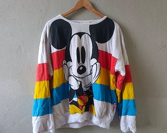 Wende MICKEY MOUSE Vintage Pullover Sweatshirt One Size Big Mickey Gestreift Polyester Baumwolle