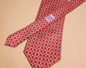 Cravatta da uomo con stampa in seta di design HERMES PARIS 59 EA, larghezza classica 3,4", modello Made in France/Italia