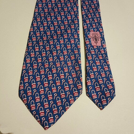 GUCCI Designer Vintage Silk Print Men's Necktie C… - image 6