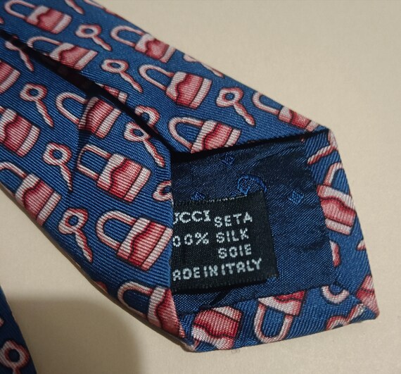 GUCCI Designer Vintage Silk Print Men's Necktie C… - image 5