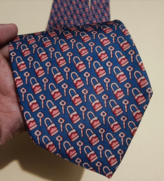 GUCCI Designer Vintage Silk Print Men's Necktie C… - image 7