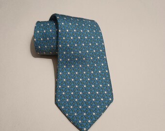 HERMES PARIS 7882 MA Vintage Designer Silk Print Men's Necktie Width 3.4" Made in France