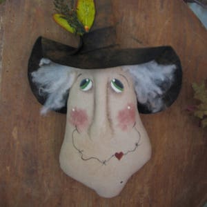 MAILED PATTERN-Primitive Halloween Witch Door Hanger Country  Cloth Doll Craft Wreath Decor Sewing Paper Pattern