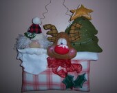 EPATTERN-Santa Bag Door Hanger Christmas Primitive Folk Art Holiday Christmas Holiday Reindeer Wall Hanger INSTANT DOWNLOAD Wreath Decor