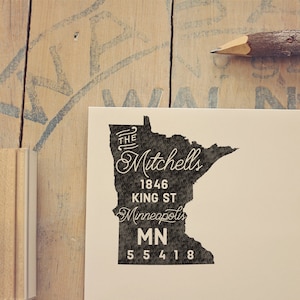 Minnesota Return Address Stamp, State Stamp Personalized Gift Housewarming Gift Newlywed Gift for Her Rubber Stamp Minnesota Stamp Custom