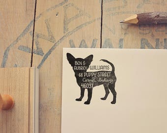 Short Haired Chihuahua Return Address Stamp, Dog Owner Gift, Wooden Handle, Custom Rubber Stamp