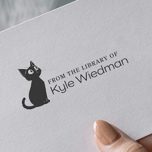 Tampon de bibliothèque chat noir, tampon Ex Libris auto-encreur personnalisé, tampon pour plaque de livre, pour maman chat, cadeau pour maman, cadeau de fête des mères