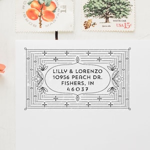 Timbro personalizzato con indirizzo di ritorno decorato, timbro personalizzato, regalo per damigella d'onore, regalo personalizzato per lei, regalo di anniversario, regalo di Natale, timbro in gomma personalizzato