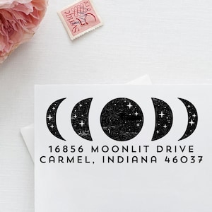 Moon Phases Return Address Stamp, Personalized Rubber Stamp, Witchy Custom Stamp, Celestial Stamp of Lunar Phases