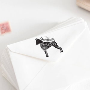 Adresstempel bokser, housewarmingcadeau voor hondenliefhebber, gepersonaliseerde adresstempel hond, cadeau boxer