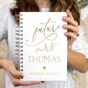 Future Mrs. Wedding Planner, Personalized Planner, Real Gold Foil Bridal Shower Gift Custom Planner Book, 12 Months image 1