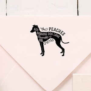 Italiaanse windhond retouradresstempel, cadeau hondeneigenaar, houten handvat, aangepaste rubberstempel