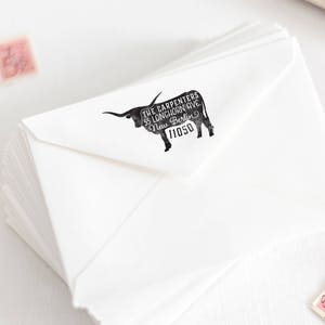 Longhorn Return Address Stamp Personalized Rubber Stamp Texas Stamp Taurus Stamp Zodiac Stamp Rubber Stamp Gift for Farmer Bull Stamp