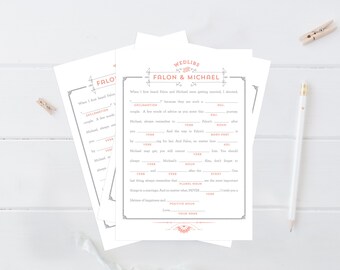 Vintage Hipster Wedding Madlibs, Elegant Wed Libs, Printable Mad Libs, Wedding Reception Game, Alternative Guestbook, Coraline