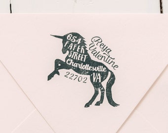 Unicorn Return Address Stamp, Personalized Rubber Stamp, Unique Gift Idea, Housewarming Gift