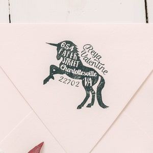 Unicorn Return Address Stamp, Personalized Rubber Stamp, Unique Gift Idea, Housewarming Gift image 1