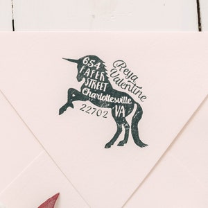 Unicorn Return Address Stamp, Personalized Rubber Stamp, Unique Gift Idea, Housewarming Gift