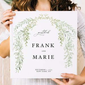 Greenery Wedding Guest Book, Rustic Wedding Guestbook, Custom Guestbook with Names, Personalized Photo Guestbook - Draper