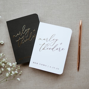 Black and White Wedding Vow Books, Set of 2, Foil Vow Booklets, Personalized Wedding Vow Booklets, Real Gold Foil