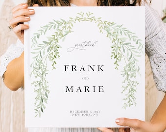 Greenery Wedding Guest Book, Rustic Wedding Guestbook, Custom Guestbook with Names, Personalized Photo Guestbook - Draper