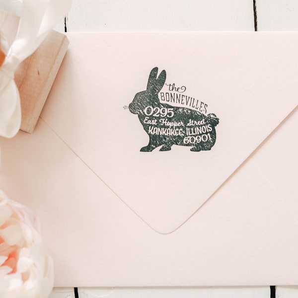 Bunny Rabbit Return Address Stamp, Personalized Rubber Stamp, Pet Rabbit Stamp, Farm Rubber Stamp