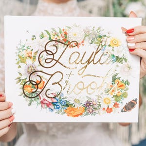 Personalized Floral Wedding Guestbook, Bohomian Botantical Wedding Album, Rose Gold Foil, Custom Colors