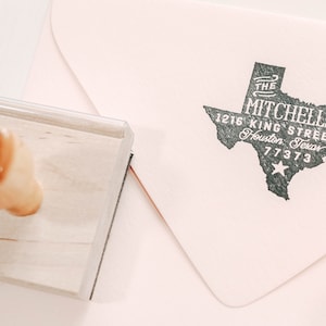 Texas retouradresstempel, staatsstempel, gepersonaliseerd cadeau, housewarming, cadeau pasgehuwde, cadeau voor haar, rubberen stempel, aangepaste stempel Texas, TX