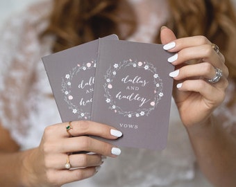 Rustic Wedding Vow Books, Set of 2, Vow Books, Personalized Wedding Vow Booklets, Floral Whimsical