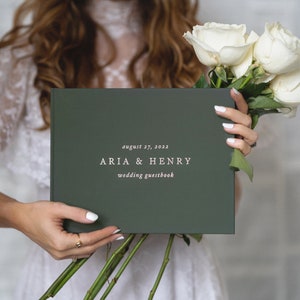 Green Guestbook, Modern Wedding Guest Book , Rose Gold Foil Hardcover Wedding Album, Traditional Guestbook