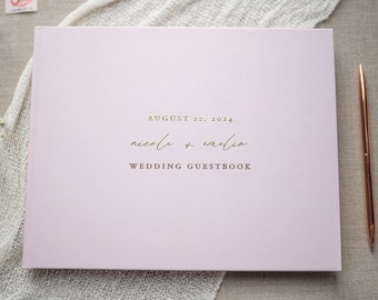 Blush Pink Guestbook • Modern Wedding Guest Book  • Photo Book • Gold Foil Hardcover Wedding Album • Horizontal Keepsake Book