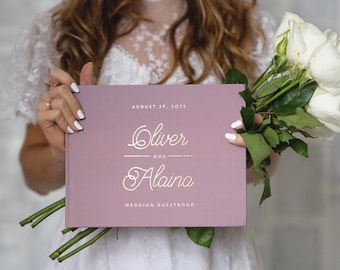 Mauve Guestbook • Modern Wedding Guest Book  • Gold Foil Hardcover Wedding Album • Traditional Guestbook