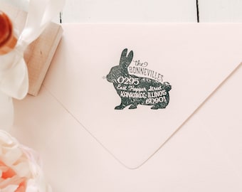 Bunny Rabbit Return Address Stamp, Personalized Rubber Stamp, Pet Rabbit Stamp, Farm Rubber Stamp