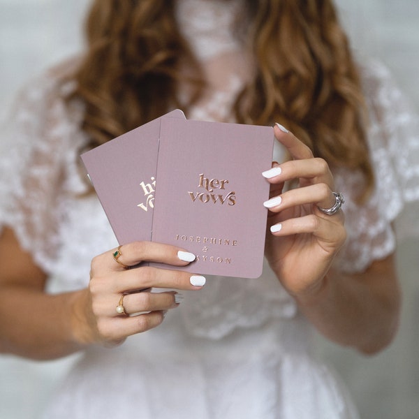 Gold Wedding Vow Books, Set of 2, Elegant and Classic Vow Books, Personalized Wedding Vow Booklets, Real Rose Gold Foil