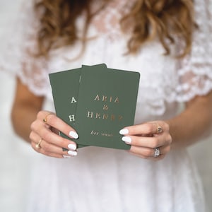 Green Wedding Vow Books, Set of 2, Foil Vow Books, Personalized Wedding Vow Booklets, Real Rose Gold Foil