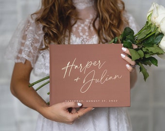 Rustic Guestbook • Modern Wedding Guest Book • Photo Book • Gold Foil Hardcover Wedding Album • Horizontal Keepsake Book