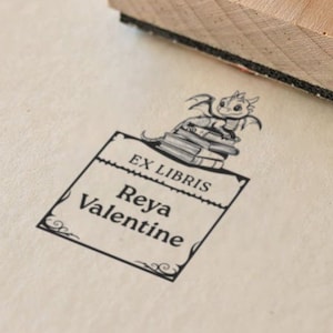 Sello de biblioteca con un lindo dragón, sello autoentintable Ex Libris personalizado, sello de placa de libro, regalo para profesores, regalo de aniversario, amante de los libros, fantasía, diversión