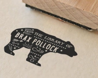 Bear Library Stamp, Custom Self Inking Ex Libris Stamp, Book Plate Stamp, Teacher Gift, Anniversary Gift, Book Lover, Gift For Her